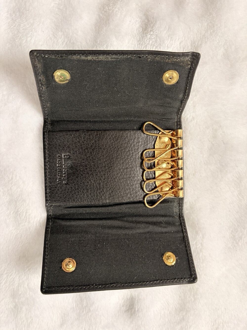 Vintage Burberry London Black Leather Key Wallet Gold Hardware Key Case